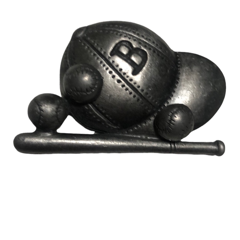 Torino Vintage Pewter Baseball Bat Hat &‎ Balls Pierced Earrings Brooch Pin Set